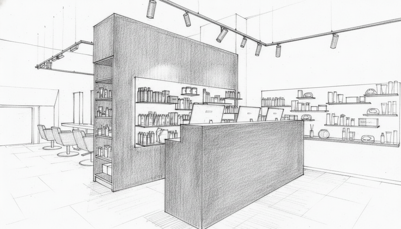 Architekturskizze eines Friseursalons